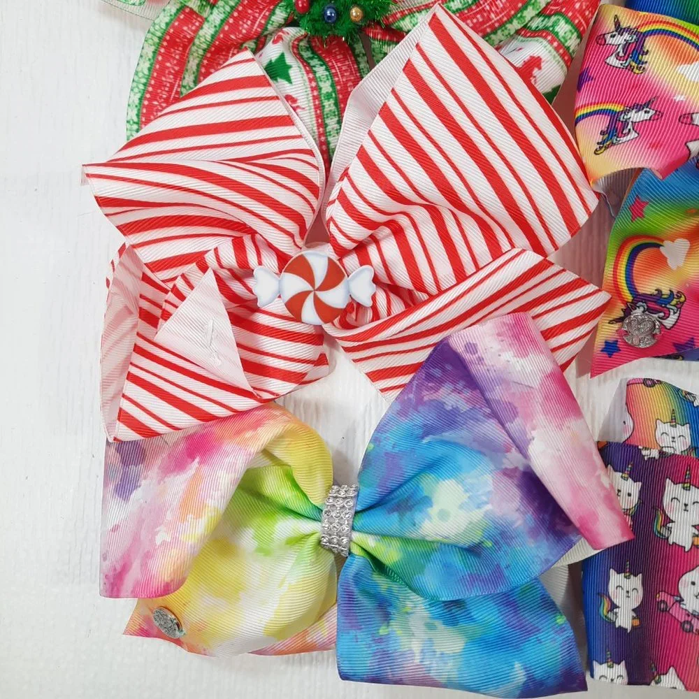 JoJo Siwa bow set of 6 Christmas tie dye cats mermaid unicorns rainbow barrettes